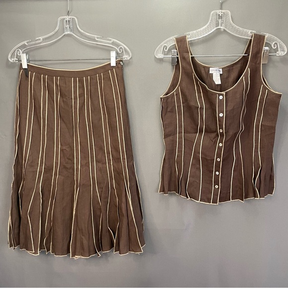 Gerard Darel brown tank and matching midi a-line skirt business professional - Picture 1 of 8